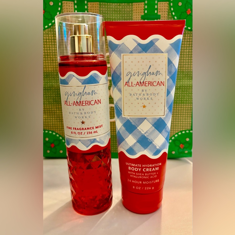 Bath & Body Works Gingham All-American Red Mist and Blue Cream Set